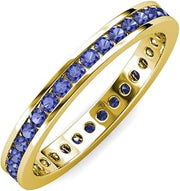 Round Iolite Channel Set Womens Eternity Ring Stackable 18K Yellow Gold