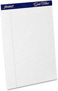 Ampad 20-072R Gold Fibre Perforated Pad, Size 8-1/2x11-3/4, White Paper, Narrow Ruling, 50 Sheets Per Pad, 60 Point Chipboard Backing, Pack of 12