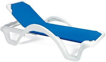 Case of 14 Grosfillex Catalina Stacking Adjustable Resin Sling Chaise - White Frame, Blue Sling
