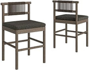Modway Eleni Set of 2 Outdoor Teak Wood Counter Stools with Rope Backrests in Weathered Gray Flint - Patio Counter Height Stools with Sunproof Foam Cushions