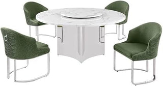 5 Piece White Marble Dining Set with Stainless Steel Base