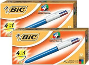BIC 4-Color Ballpoint Retractable Pen, Assorted Ink, Medium 2DOZEN (MM11)