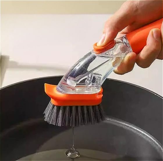 Splash-Proof Press Pot Brush - Multi-Functional Household Dormitory Kitchen Brushes (Red by Generic – Acrylonitrile Butadiene Styrene (ABS), Orange, Model AHN254200