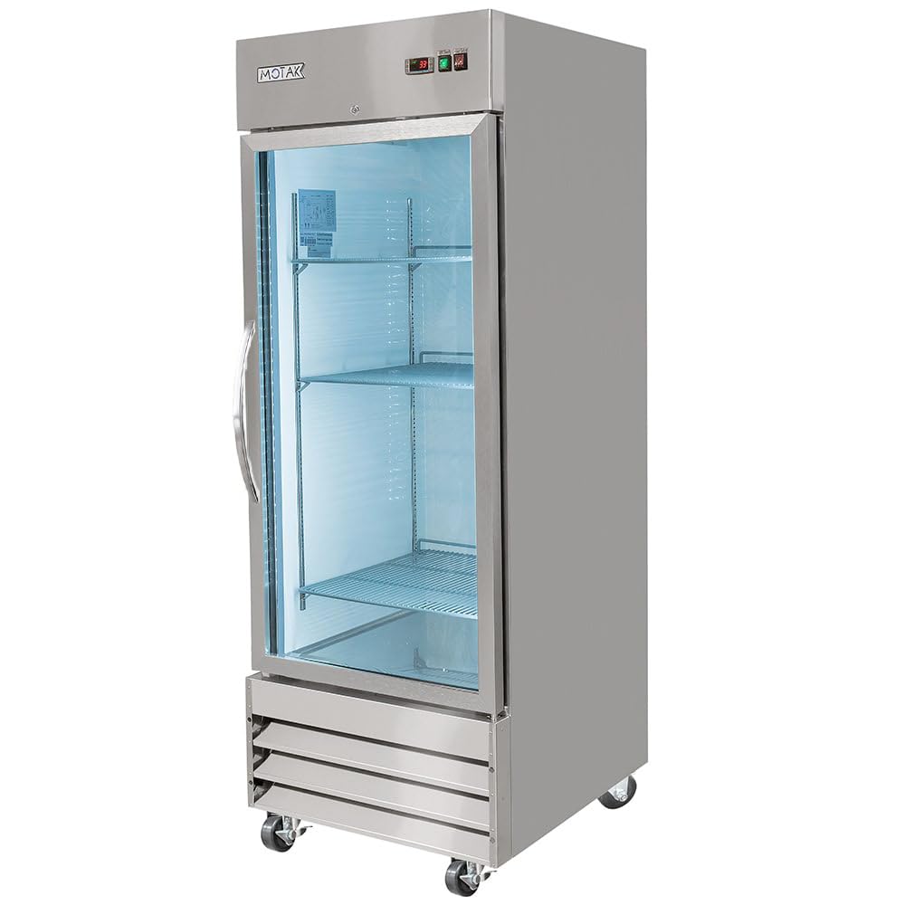 29" One Section Reach In Refrigerator - (1) Right Hinge Glass Door by MOTAK – 30.71x35.04x83.46, In Description, Check Images, Model MSD-1DR-BAL-27-G-X