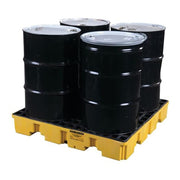 4 Drum Low Profile Containment Pallet with Drain by Eagle – Pack of 1, HDPE, Yellow & Black, Model 1645