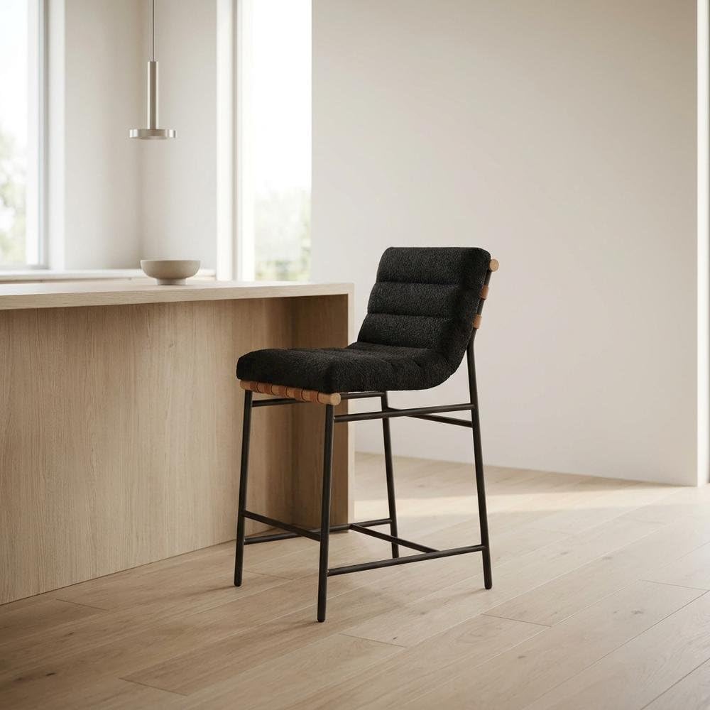 Black Boucle Fabric Counter Height Stool by Furnifact – Fabric, Steel, Wood, Black