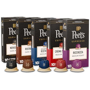 Peet's Coffee Variety Pack with Decaf / 10 Count (Pack of 5) / Variety Pack with Decaf - 50 Capsules Single-Serve Capsules & Pods