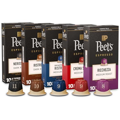 Peet's Coffee Variety Pack with Decaf / 10 Count (Pack of 5) / Variety Pack with Decaf - 50 Capsules Single-Serve Capsules & Pods