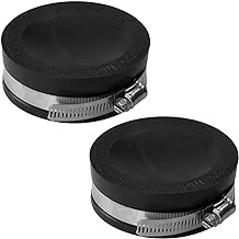 Fernco QC-103 2 Pack 3-in. Qwik Cap Flexible PVC Pipe Cap with Stainless Steel Clamps, Black