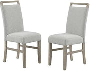 Furnifact Brown Light Oak Finish Dining Chairs Set of 2 with Light Gray Fabric Cushioned Seats, Transitional Style, Comfortable Support, Durable Construction