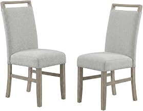 Furnifact Brown Light Oak Finish Dining Chairs Set of 2 with Light Gray Fabric Cushioned Seats, Transitional Style, Comfortable Support, Durable Construction