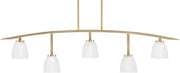 Kurve 5 Light Bar, New Age Brass Finish, 5" Clear Ribbed Glass