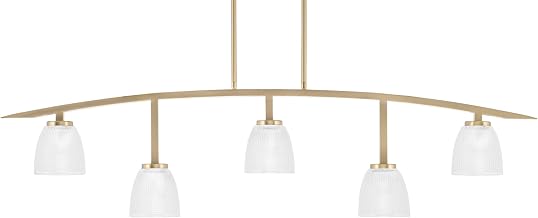 Kurve 5 Light Bar, New Age Brass Finish, 5" Clear Ribbed Glass