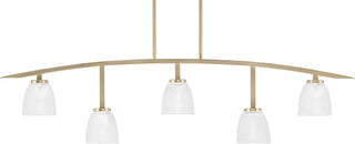 Kurve 5 Light Bar, New Age Brass Finish, 5" Clear Ribbed Glass