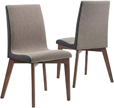 Furnifact Mid-Century Modern Upholstered Dining Side Chair with Wood Legs Set of 2, Fabric Kitchen Chairs for Dining Table, Natural Walnut