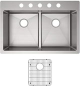 Elkay Crosstown ECTSRA33229TBG5 Equal Double Bowl Dual Mount Stainless Steel Kitchen Sink Kit with Aqua Divide