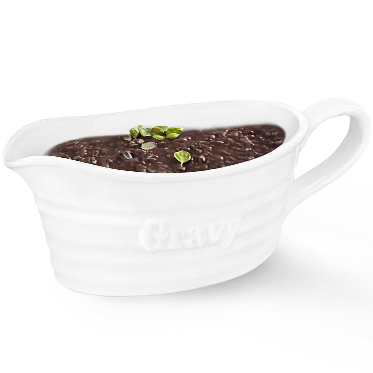 Qlans Ceramic Gravy Boat, 18 Ounces, White
