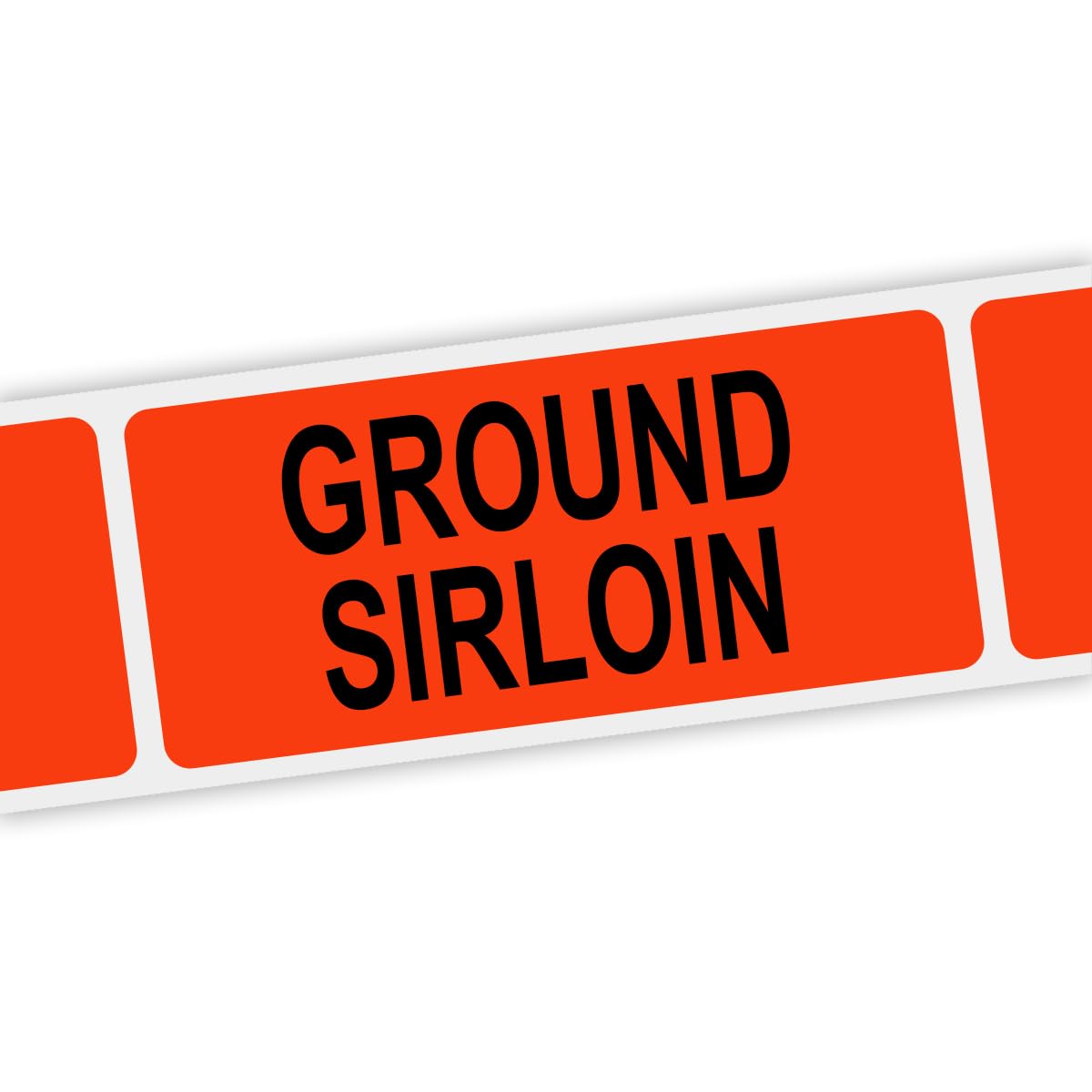 Specialty Printing Ground Sirloin Grabber Label Dayglo Red with Black Print by Phipps Label – 1.375 x 3/4 inches, Paper, Dayglo Red With Black Print, Pack of 1000, Model 80322