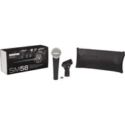 Shure SM58-LC Cardioid Dynamic Vocal Microphone + Extra Two (2) XLR Cables Bundle by The Imaging World – Microfiber,Steel, Black, Model SM58-LC K1