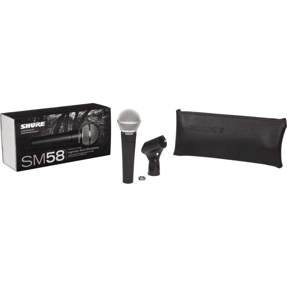 Shure SM58-LC Cardioid Dynamic Vocal Microphone + Extra Two (2) XLR Cables Bundle by The Imaging World – Microfiber,Steel, Black, Model SM58-LC K1