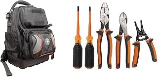 KLEIN TOOLS 55485 Tool Bag Backpack, Durable Electrician Backpack with 48 Pockets for Hand Tools, Waterproof Bottom, Removable Tool Carrier & 94130 1000V Insulated Screwdriver Tool Set