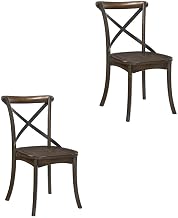Furnifact Wood Veneer Side Chair with Metal X-Back, Armless Dining Chairs for Kitchen Table or Dining Room, Set of 2, Dark Oak & Black