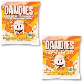DANDIES Pumpkin Vegan Marshmallows, No Artificial Flavorings, Food Dyes, Corn Syrup, or Gelatin, Perfect for Roasting, S’mores, or Snacking (Pumpkin, 2 Pack, 5 oz each)