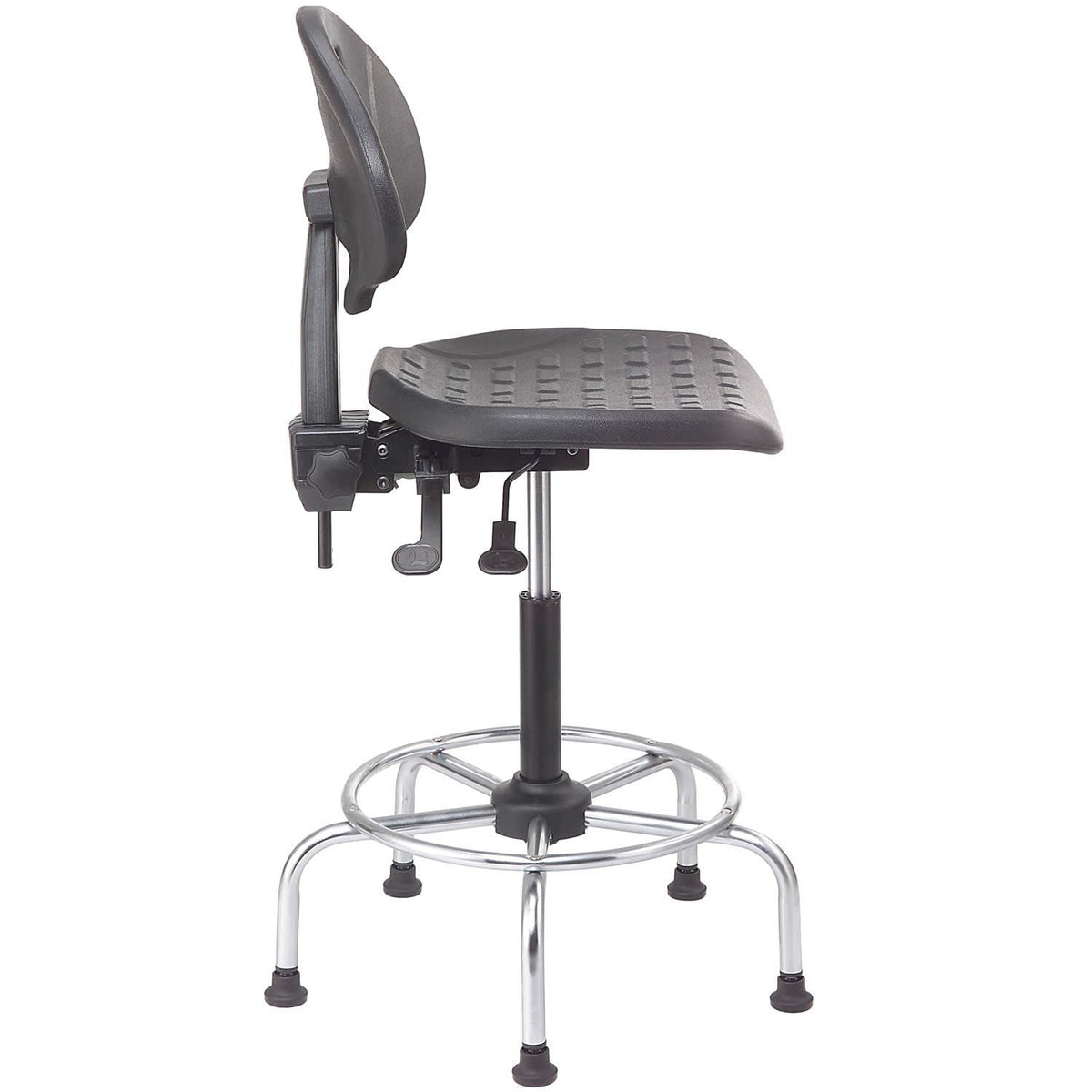 4 Way Adjustable Stool with Chrome Base by Global Industrial – 23.5"W x 24"L x 9"H, chrome, Black, Model A203TC