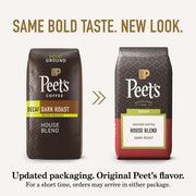 Ground Coffee Dark Roast by Peet's Coffee – 10.5 Ounce (Pack of 6), Decaf House Blend, Pack of 6, Model Decaf Ground Coffee