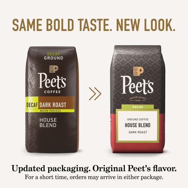 Ground Coffee Dark Roast by Peet's Coffee – 10.5 Ounce (Pack of 6), Decaf House Blend, Pack of 6, Model Decaf Ground Coffee