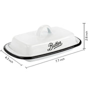 Suwimut Enamel Butter Keeper, White with Black Trim, 7.7 x 4.3 x 2.6 Inches