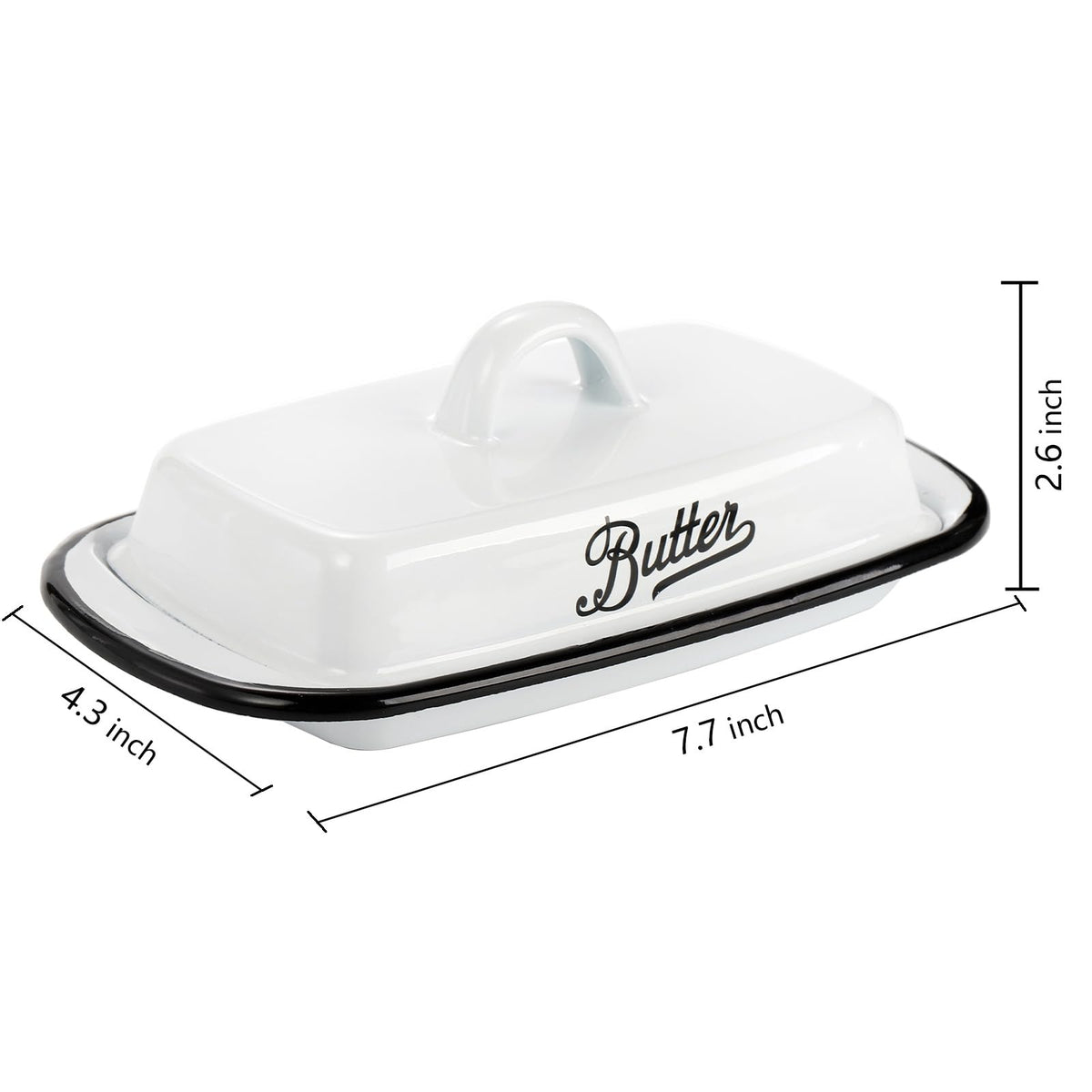 Suwimut Enamel Butter Keeper, White with Black Trim, 7.7 x 4.3 x 2.6 Inches