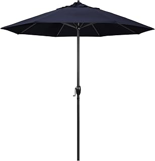 California Umbrella 7.5' Rd Aluminum Patio Umbrella, Crank Lift, Auto Tilt, Black Finish, Navy Blue