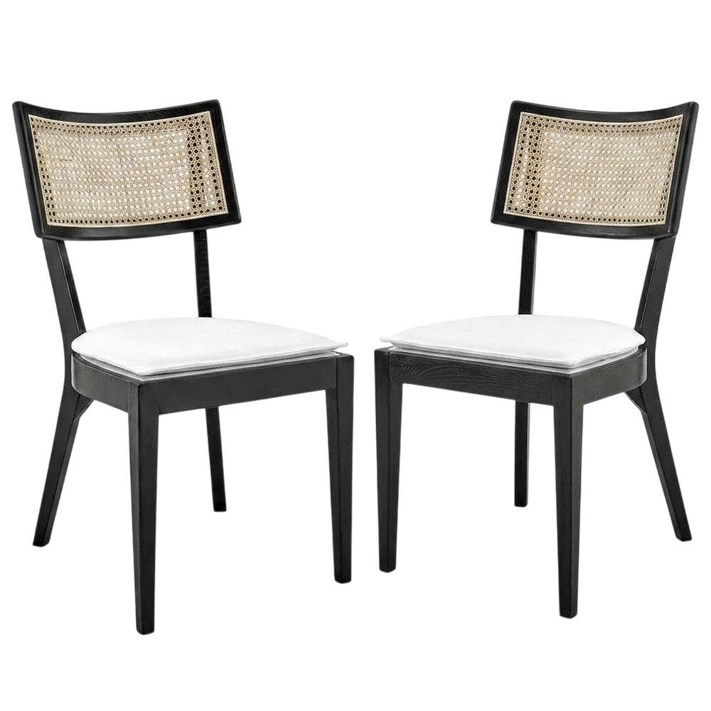 Fabric-Upholstered Wood Dining Chairs Set of by Furnifact – Wood, Black White, Pack of 2