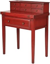 Brown 7 Drawer Fold Down Desk with Multiple Storage Compartments, Pine Wood Construction, Egyptian Red Finish, Metal Zinc Alloy Hardware