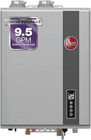 Rheem RTGH Series 9.5 GPM Liquid Propane Tankless Water Heater Indoor | 199,900 BTUs Super High Efficiency On Demand, Continuous Hot Water | Condensing Ultra-Low Nox | WiFi Enabled