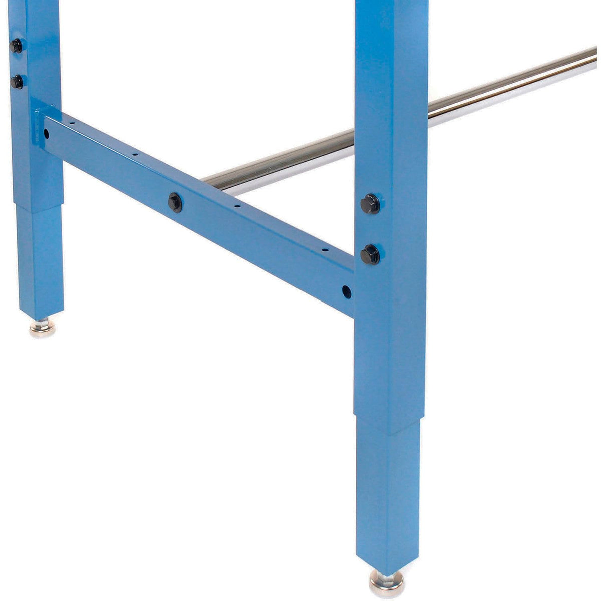 Adjustable Height Production Workbench by Global Industrial – 30"L x 60"W x 4.5"H, Maple, Blue, Model 606984BL
