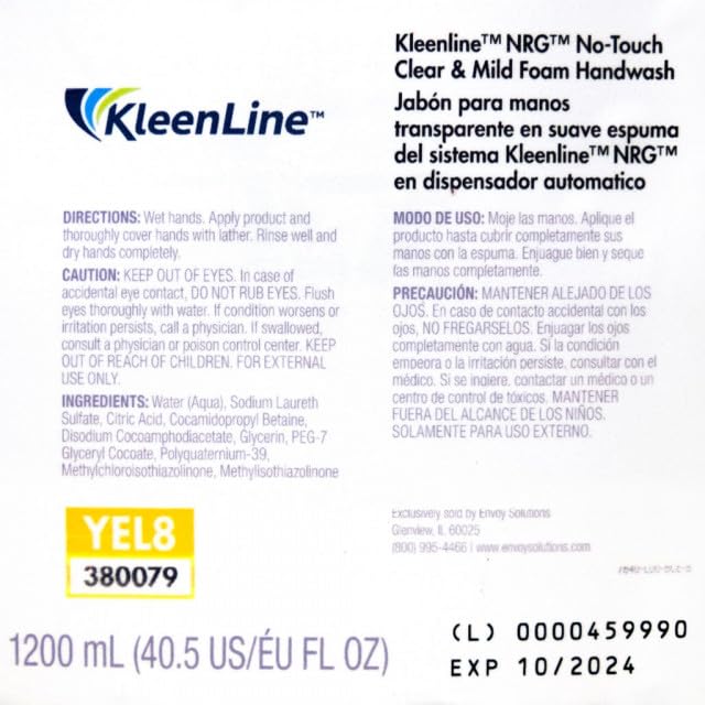 Kleenline NRG No-Touch Clear & Mild Foam Handwash | 2 Bottles/Case – Skin Cleaning Agent