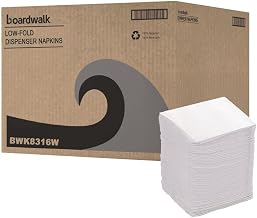 Boardwalk Low-Fold Dispenser Napkins, 400 Count, 1-Ply, 7 x 12, White