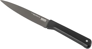 Kuhn Rikon ICED Serrated Utility Knife 5.12 Inch, Ice Hardened German Stainless Steel, Razor Sharp Titanium Coated Blade, Precision Everyday Kitchen Knife