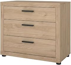 Furnifact Brown Bedroom Drawer Chest with 3 Drawers, Timeless Design, Durable Metal Drawer Runners, Plastic Handles, Weight Capacity, Stylish Storage Solution