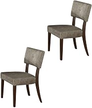 Furnifact Performance Chenille-Upholstered Side Chair with Wood Legs, Upholstered Dining Chairs for Kitchen and Living Room, Gray Fabric & Espresso, Set of 2