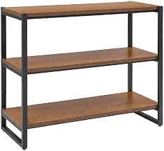 Furnifact Steel-Frame MDF Bookcase with Three Fixed Shelves, Industrial-Style Open Bookshelf for Living Room and Office