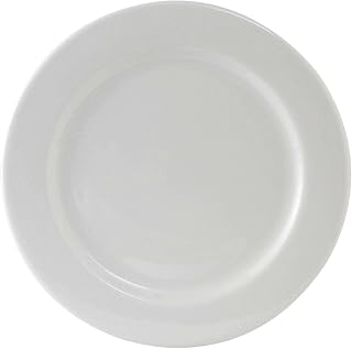 Tuxton China ALA-120 Plate, 12" Diameter, Round, Wide Rim, Rolled Edge, Microwave and Dishwasher Safe, Oven Proof, Fully Vitrified, Alaska, Porcelain White, Pack of 12