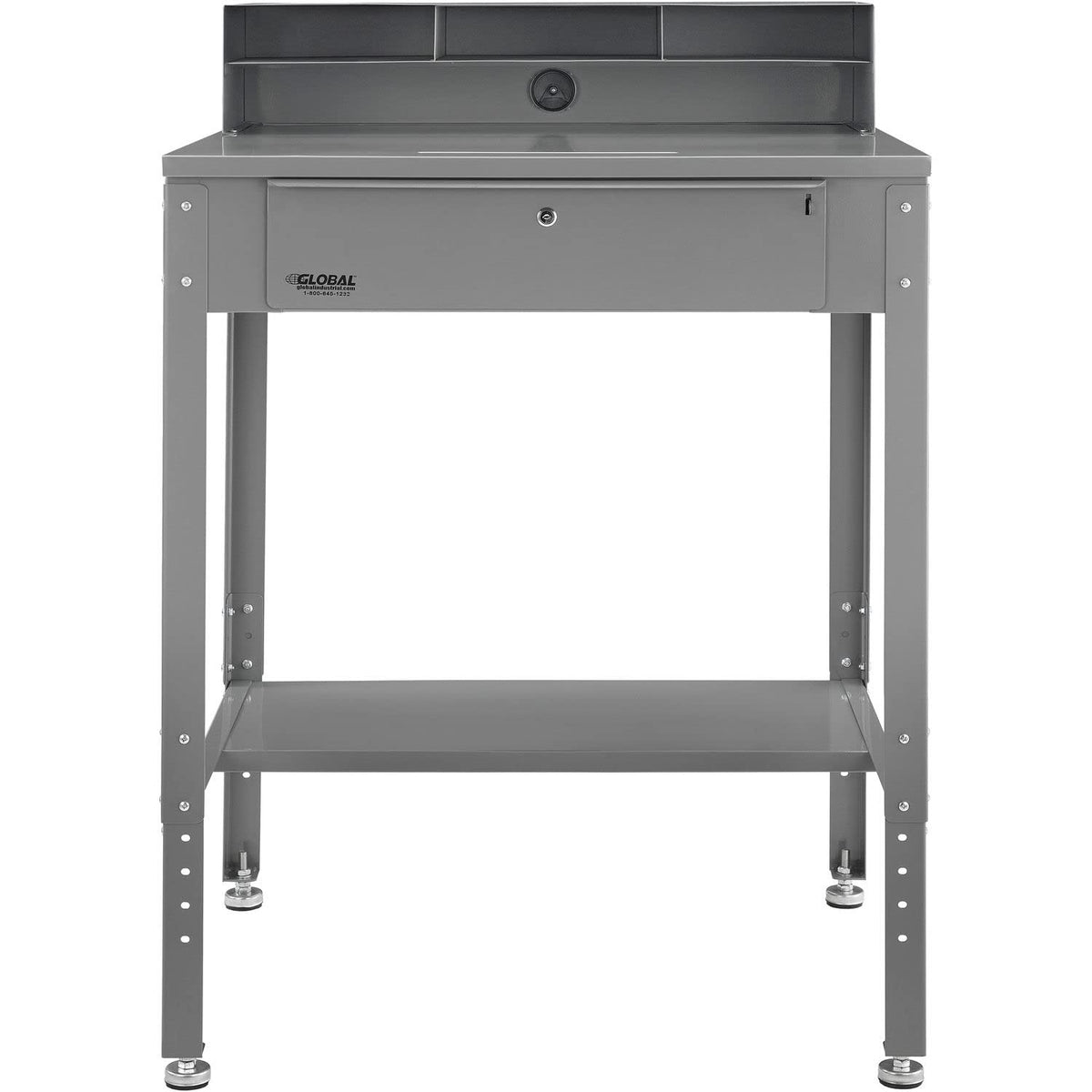 Flat Surfaced Shop Desk with Pigeonhole Riser & by Global Industrial – 34-1/2"W x 30"D, Steel, Gray, Model 319392AKIT