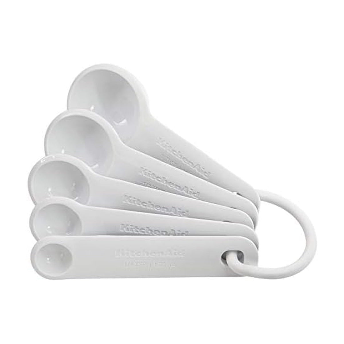 Plastic Measuring Spoons by KitchenAid – Set Of 5, 0.25 ounces, Plastic, White, Model KQ057OHWHA