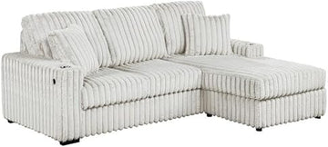 Furniture Beige Corduroy Fabric Reversible Sectional