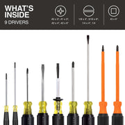 9-Piece Electrician Tool Set with (3) Phillips by KLEIN TOOLS – 9-Piece, Tool Steel, Orange/Black, Model 85850