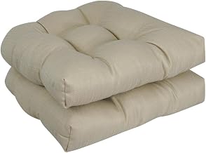 Blazing Needles 93184-2CH-PO-014 19 in. U-Shaped Premium Outdoor Tufted Dining Chair Cushions Newfound Ecru - Set of 2