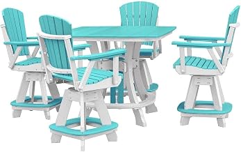Blue 5-Piece Square Counter Height Dining Set, All-Weather Polyethylene, Outdoor Furniture for Patio Deck, Heavy Duty